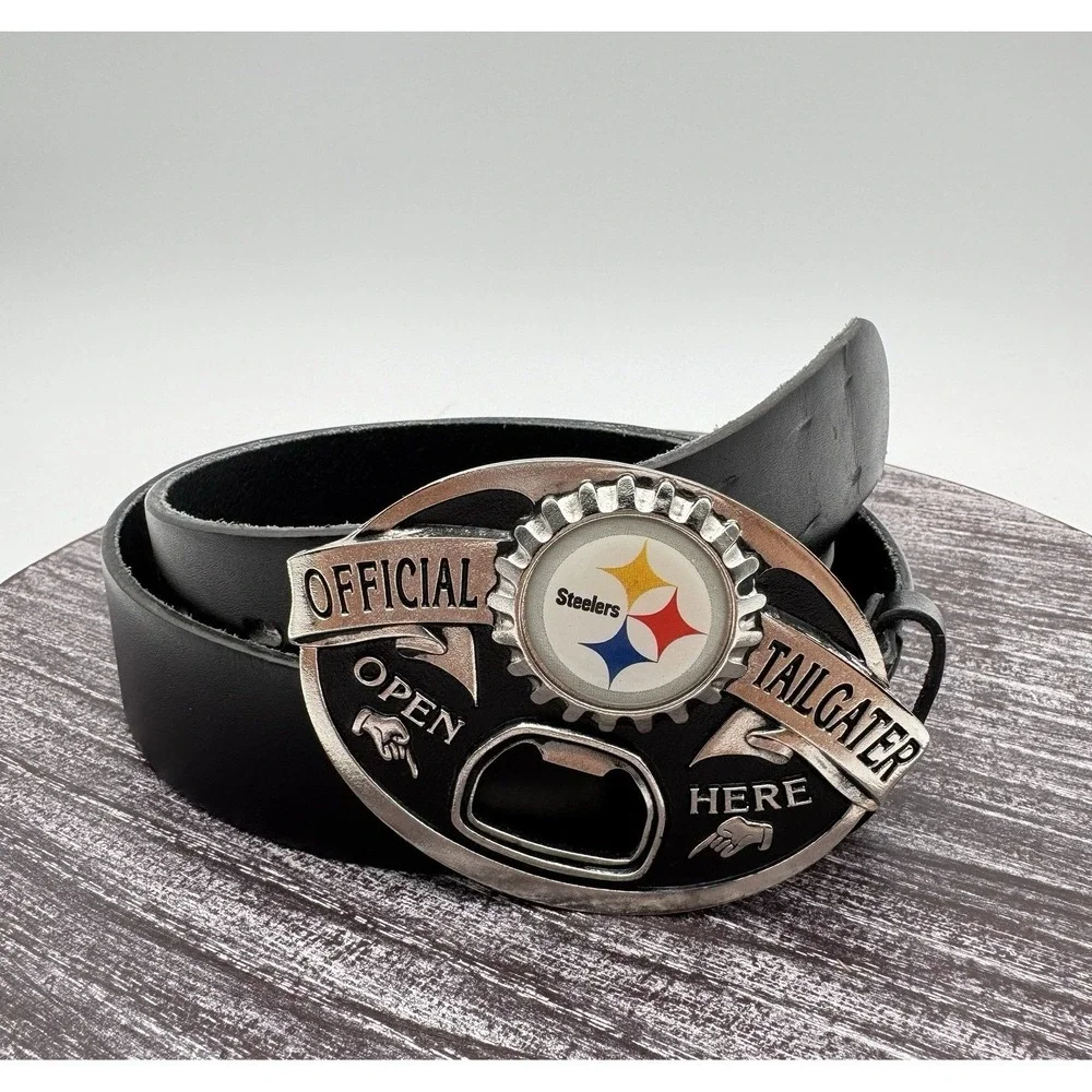 Pittsburgh Steelers Belt Mens 36‎ NFL Leather Logo Bottle Opener Tailgater NCAA